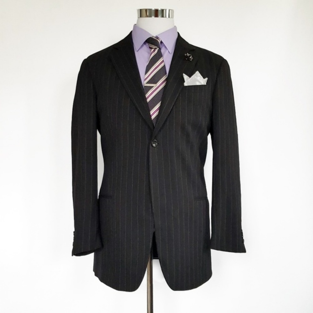 Armani Mens Pinstripe Wool Blazer 42R Black White - Picture 1 of 8